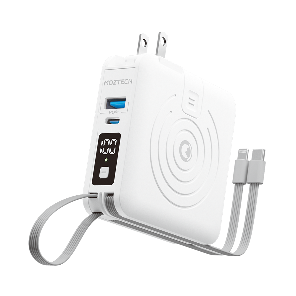 MOZTECH® 萬能充Pro 多功能五合一行動電源(紳士黑/冰河白/燕麥奶/水泥灰/櫻花粉)